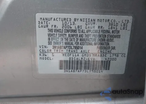 2013 Nissan Sentra Sr z USA, uszkodzony, nr VIN 3N1AB7AP7DL795014